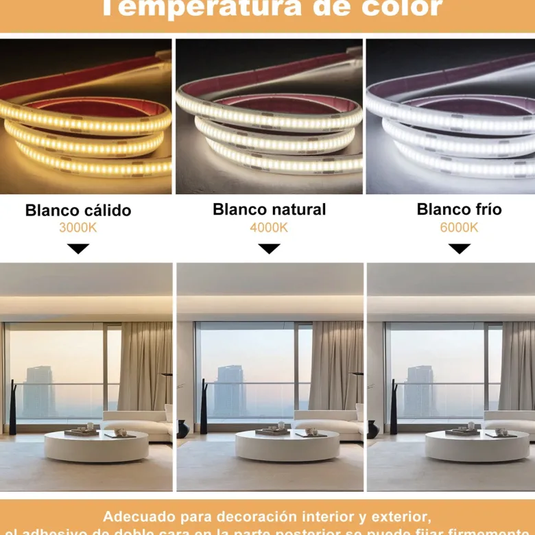Tira LED 220V COB, 240Led/m, 10W/m, Triac regulable, corte 10cm, 1 metro