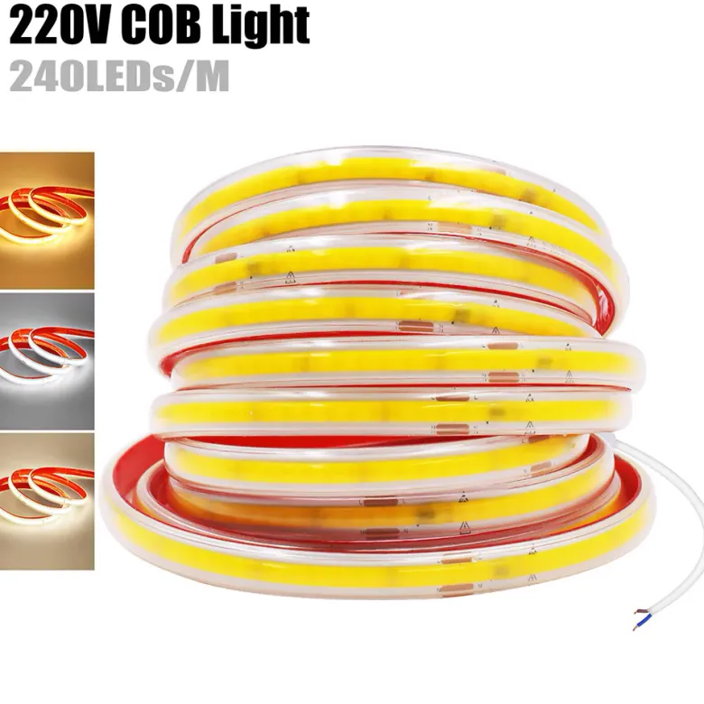 Tira LED 220V COB, 240Led/m, 10W/m, Triac regulable, corte 10cm, 1 metro