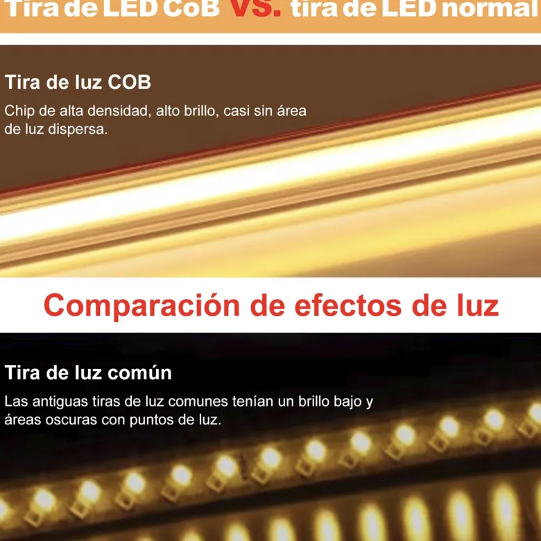 Tira LED 220V COB, 240Led/m, 10W/m, Triac regulable, corte 10cm, , carrete 50 metros
