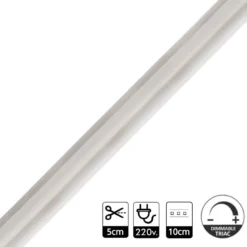 Tira LED 220V Slim COB, 288Led/m, 12W/m, Triac regulable, corte 5cm, carrete 50 metros. Silicona
