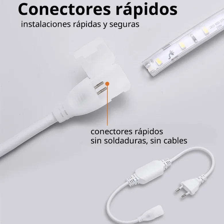 Tira LED 220V SMD2835, 60Led/m, 1 metro con conectores rápidos, 20cm corte
