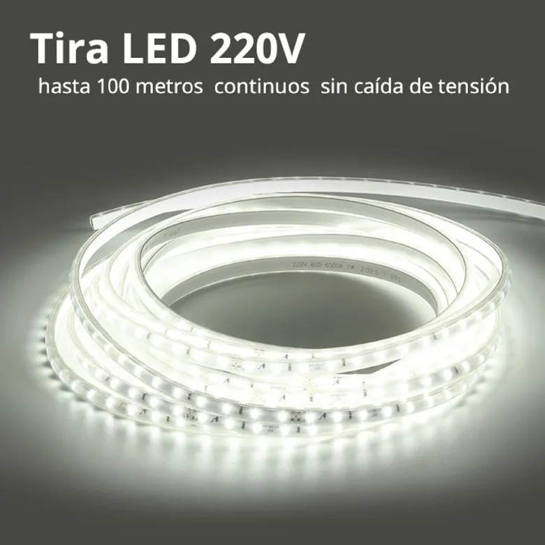 Tira LED 220V SMD5050 60Led/m, 8W/m, RGB, carrete 50 metros + controlador + mando