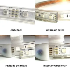 Tira LED 220V SMD5050 60Led/m, 8W/m, RGB, carrete 50 metros + controlador + mando