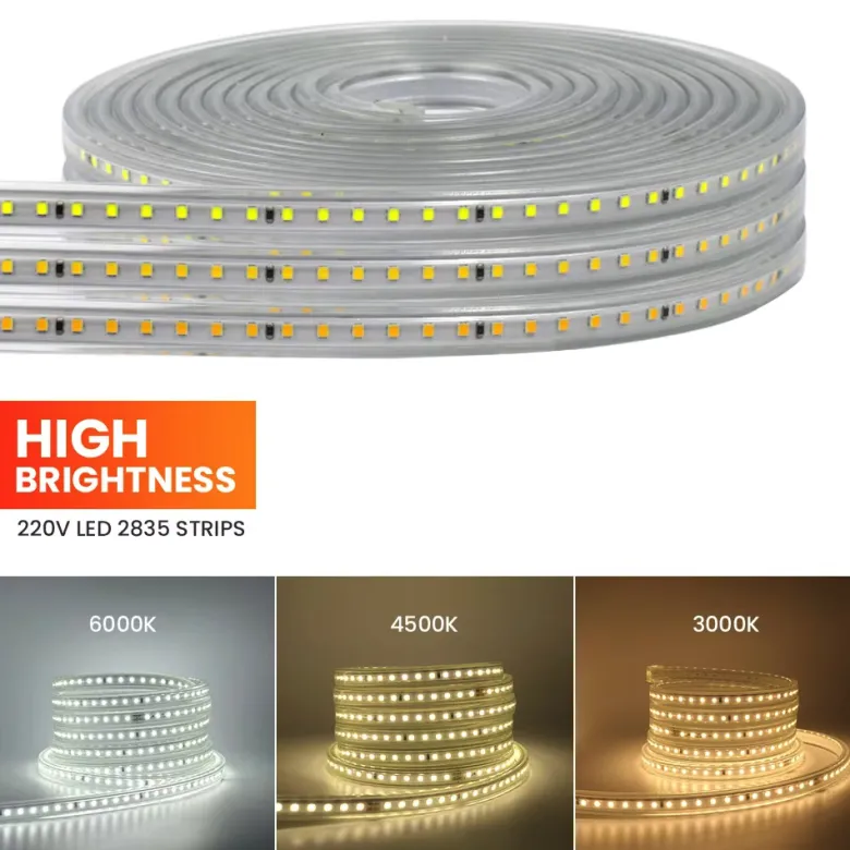 Tira LED 220V SMD2835, 120Led/m, 8W/m, Triac regulable, corte 10cm, 1 metro