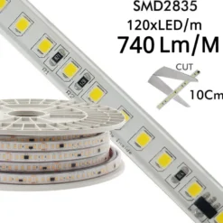 Tira LED 220V SMD2835, 120Led/m, 8W/m, Triac regulable, corte 10cm, 1 metro