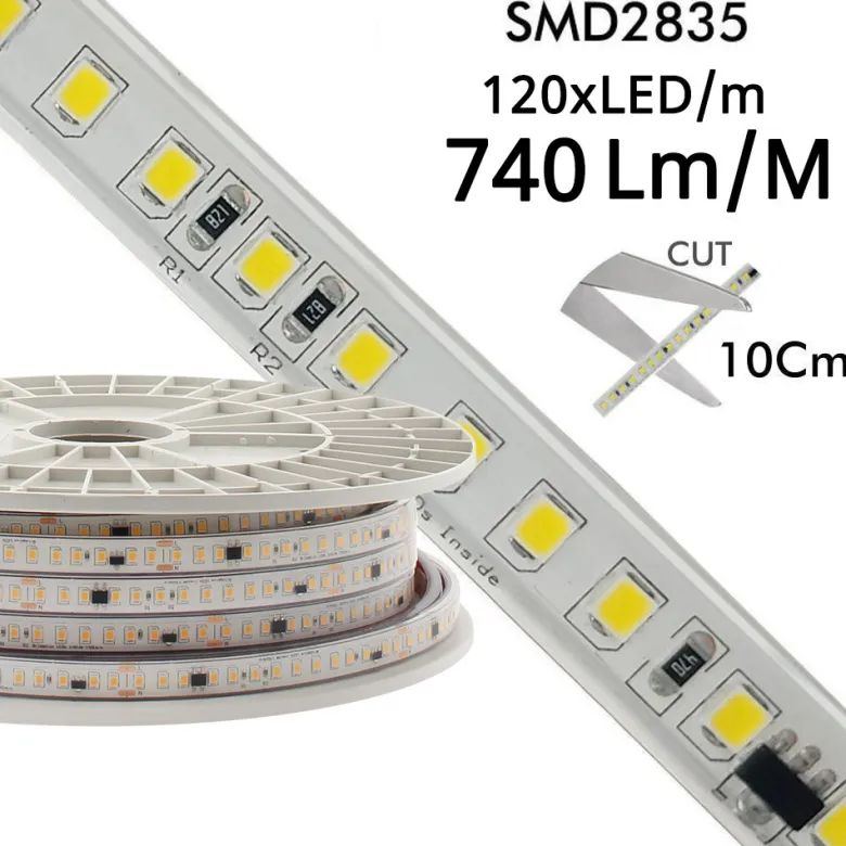 Tira LED 220V SMD2835, 120Led/m, 8W/m, Triac regulable, corte 10cm, 1 metro