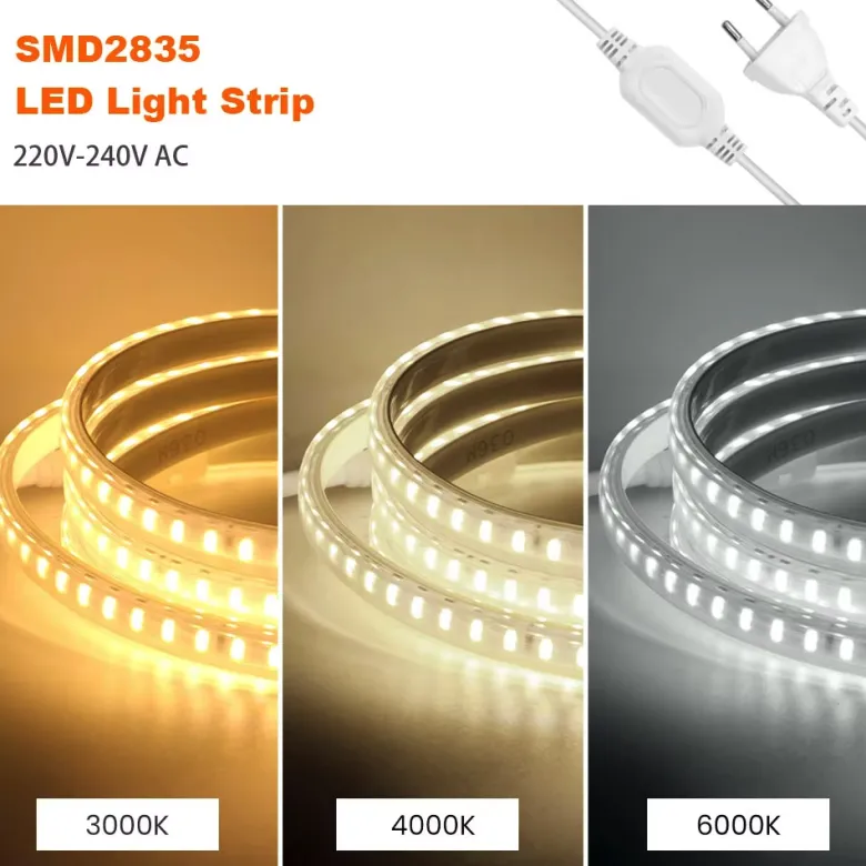 Tira LED 220V SMD2835, 120Led/m, 8W/m, Triac regulable, corte 10cm, 1 metro