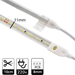 Tira LED 220V SMD2835, 120Led/m, 8W/m, Triac regulable, corte 10cm, carrete 50 metros