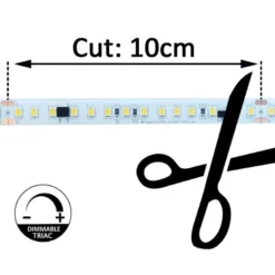 Tira LED 220V SMD2835, 120Led/m, 8W/m, Triac regulable, corte 10cm, carrete 50 metros