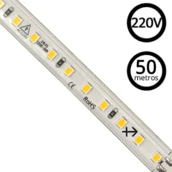 Tira LED 220V SMD2835, 120Led/m, 8W/m, Triac regulable, corte 10cm, carrete 50 metros
