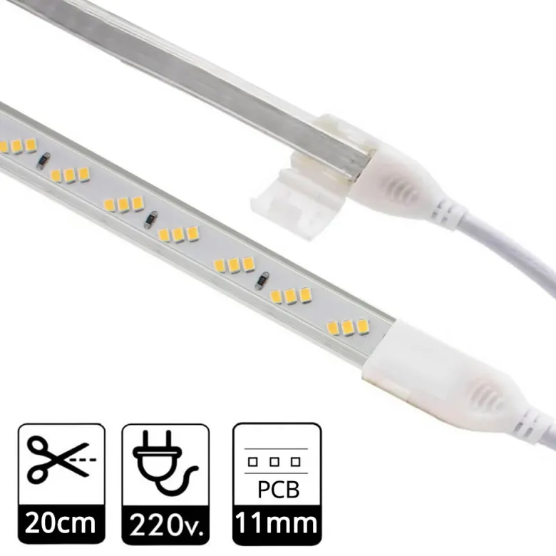 Tira LED 220V SMD2835, 180Led/m, 10W/m, Triac regulable, corte 20cm, 1 metro