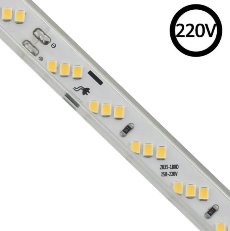 Tira LED 220V SMD2835, 180Led/m, 10W/m, Triac regulable, corte 20cm, 1 metro