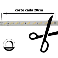 Tira LED 220V SMD2835, 180Led/m, 10W/m, Triac regulable, corte 20cm, carrete 50 metros