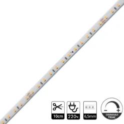 Tira LED 220V Super Slim SMD2835, 120Led/m, 8W/m, Triac regulable, corte 10cm, carrete 50 metros, Silicona