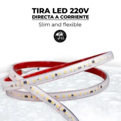 Tira LED 220V Super Slim SMD2835, 120Led/m, 8W/m, Triac regulable, corte 10cm, carrete 50 metros, Silicona