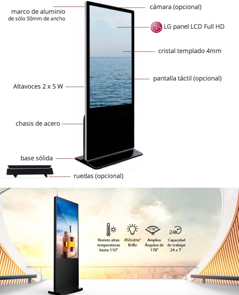 Tótem Cartel Publicitario Interactivo Táctil LCD Full HD LG 55