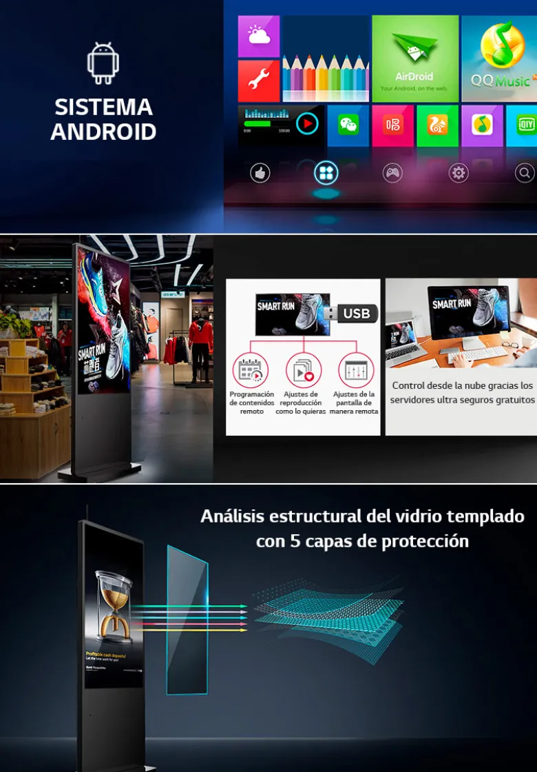 Tótem Cartel Publicitario Interactivo Táctil LCD Full HD LG 55